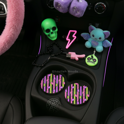 Neon Coffin and Stripes Car Coasters