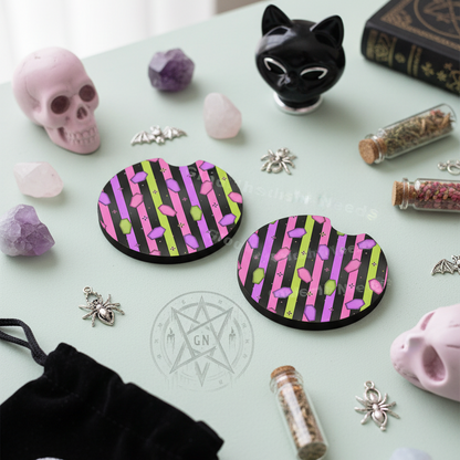 Neon Coffin and Stripes Car Coasters