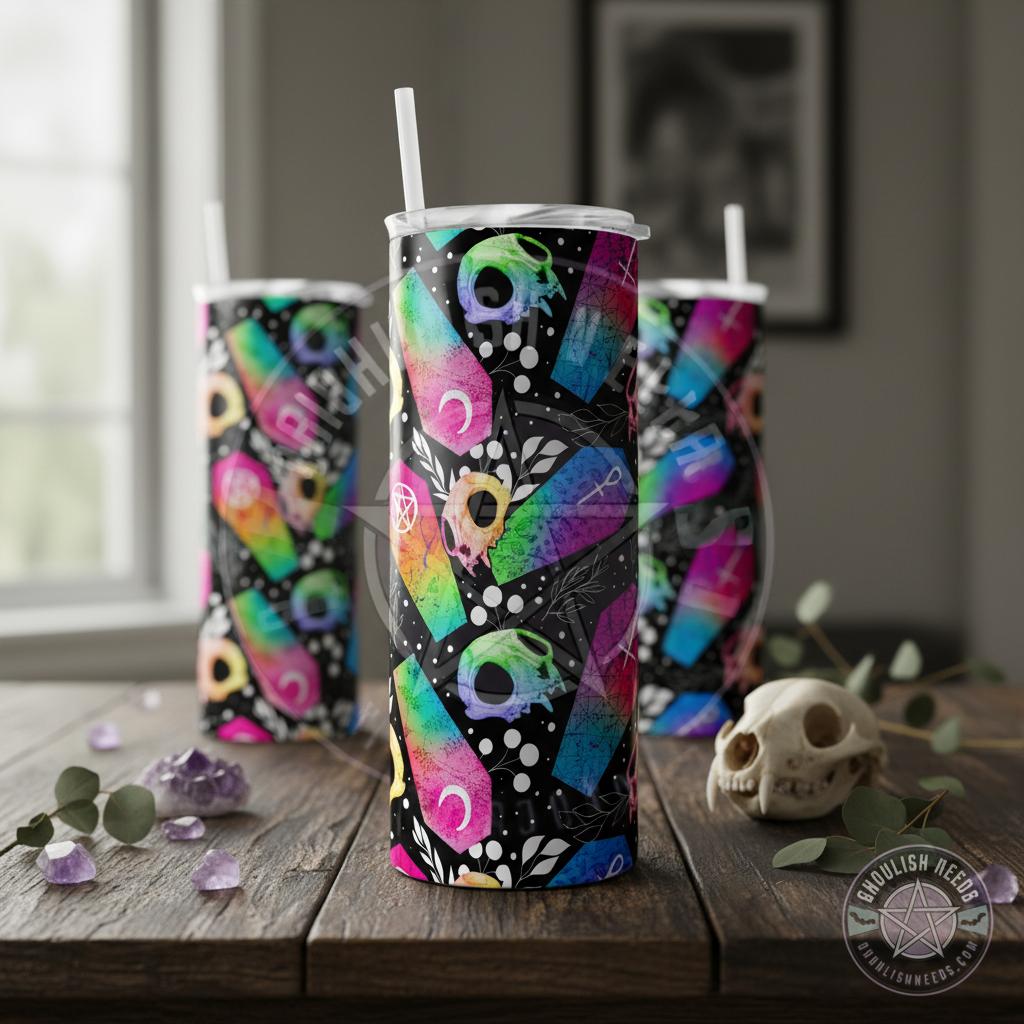 Cat Skull and Rainbow Coffin 20oz Double Insulated Tumbler