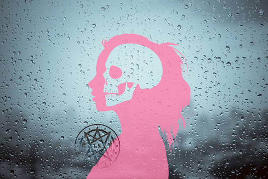 Female silhouette with a skull cut out in the head. Car decal or any flat surface decal.  