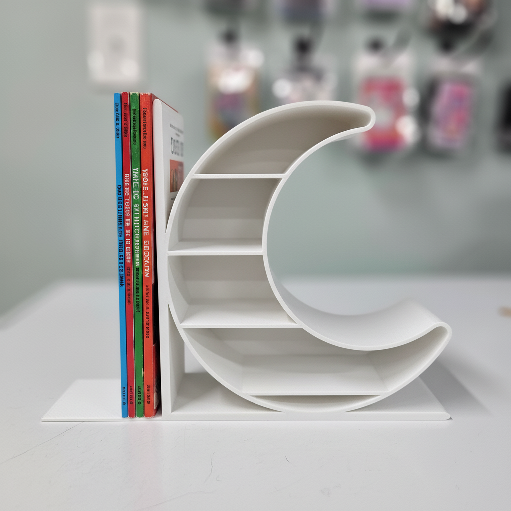 Crescent Moon Bookend - 3D Printed Shelf