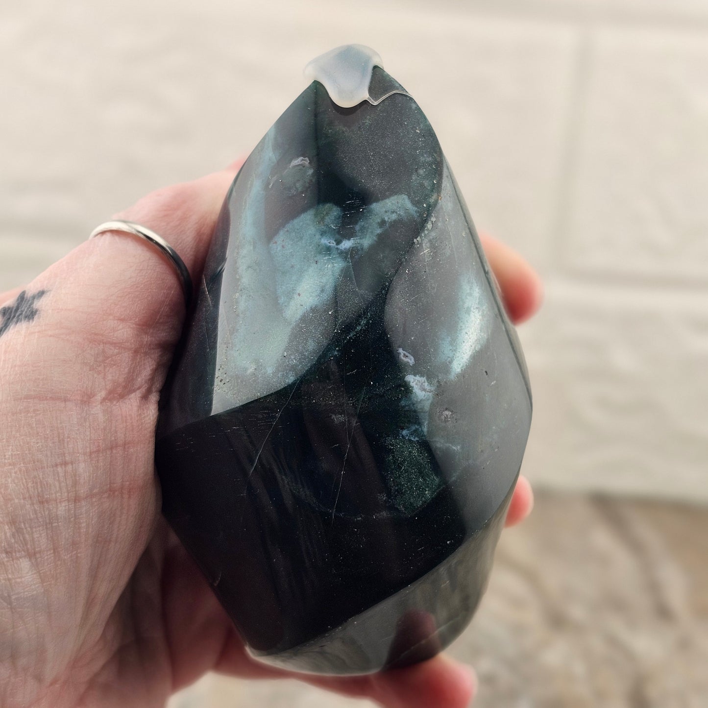 Holding the Blue Green Ocean Jasper Flame