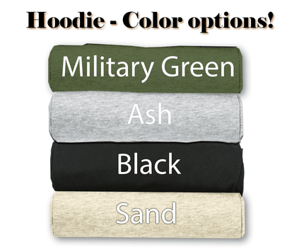 Hoodie Color Options: Military Green, Ash, Black and Sand. 