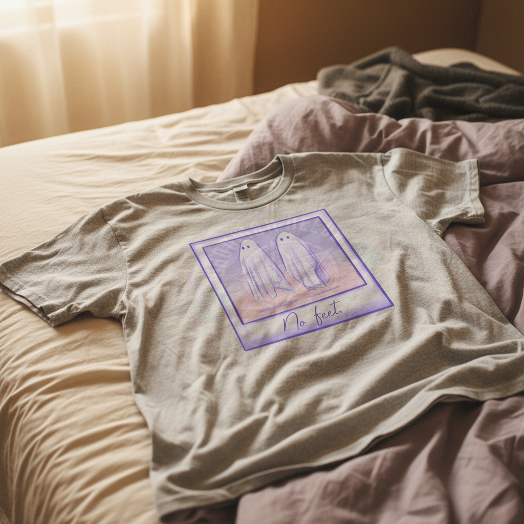 No Feet Shirt on Bed Mockup