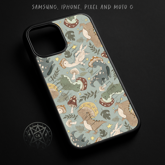 Dinosaur & Mushroom Blue Phone Case – iPhone, Samsung, Pixel & Moto G