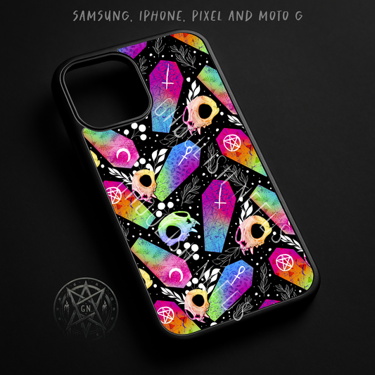 Cat Skull & Rainbow Coffin Phone Case – iPhone, Samsung, Pixel & Moto G