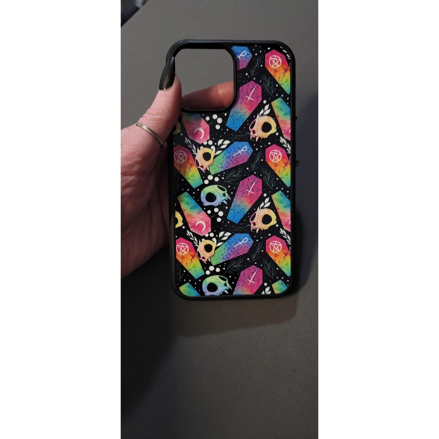 Cat skull n coffin rainbow Phone case - ZOMBICIDES