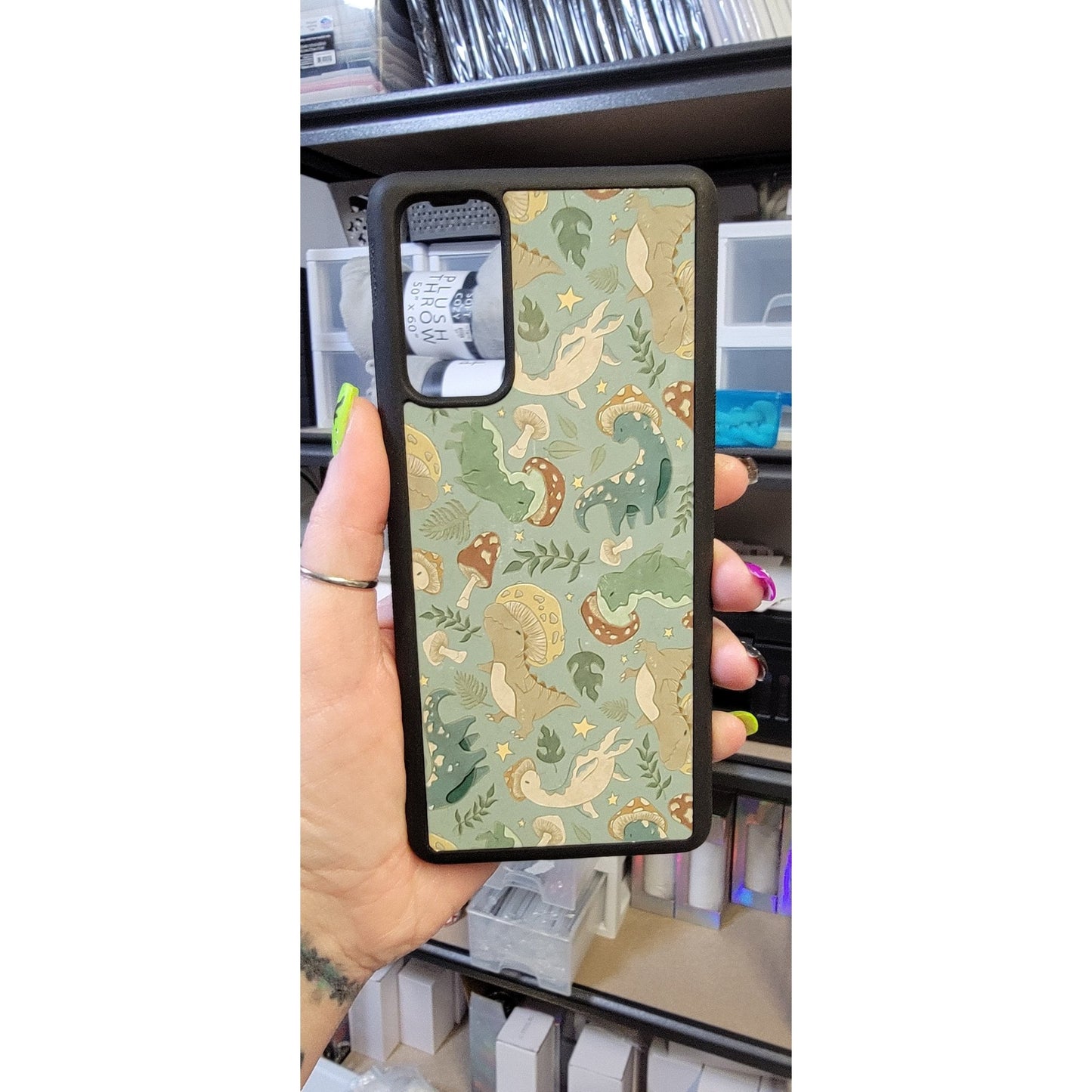 Dinosaur and Mushroom Blue Phone case