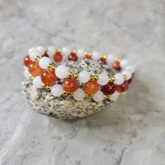 White Chalcedony and Carnelian three layer Bracelet - Roughly 17cm