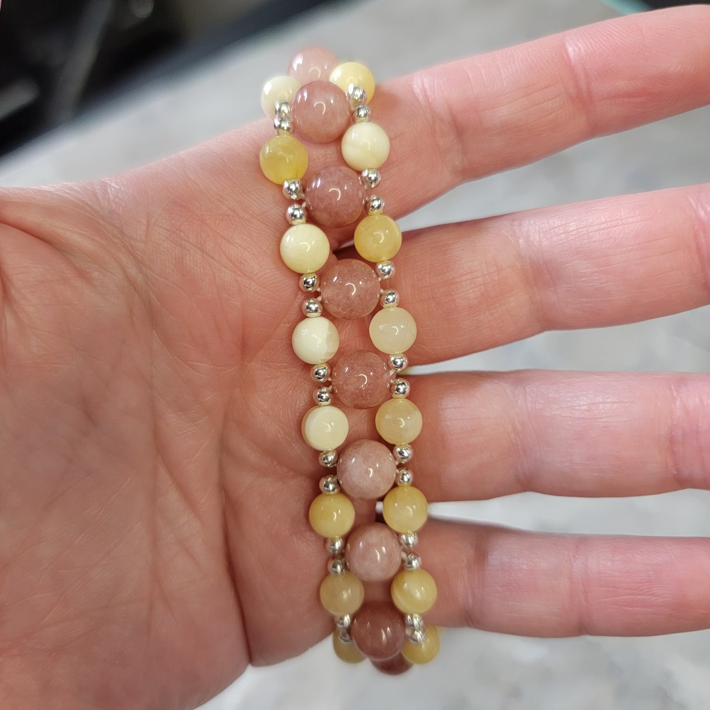 Sunstone and Honey calcite three layer Bracelet - Roughly 17cm