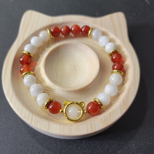 Moonstone, Carnelian and white Chalcedony Bracelet - Roughly 17cm