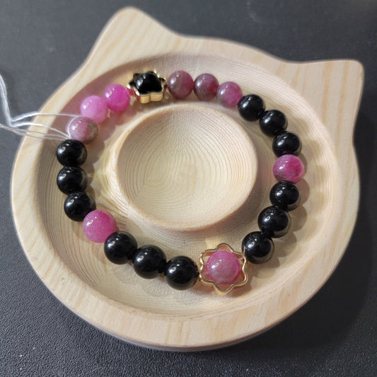 Dyed Chalcedony and black obsidian Bracelet - Roughly 17cm