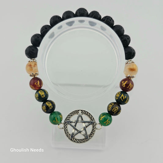 Penta Mantra Bracelet with Lava stone, Citrine and Jade - Roughly 17cm