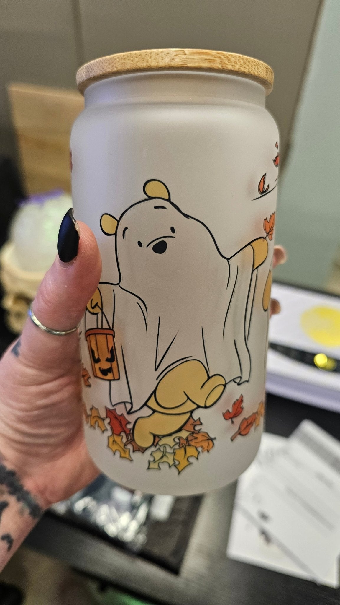 Halloween Pooh 16oz Libbey Frosted Glass