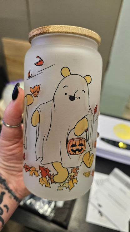 Halloween Pooh 16oz Frosted Libbey Glass