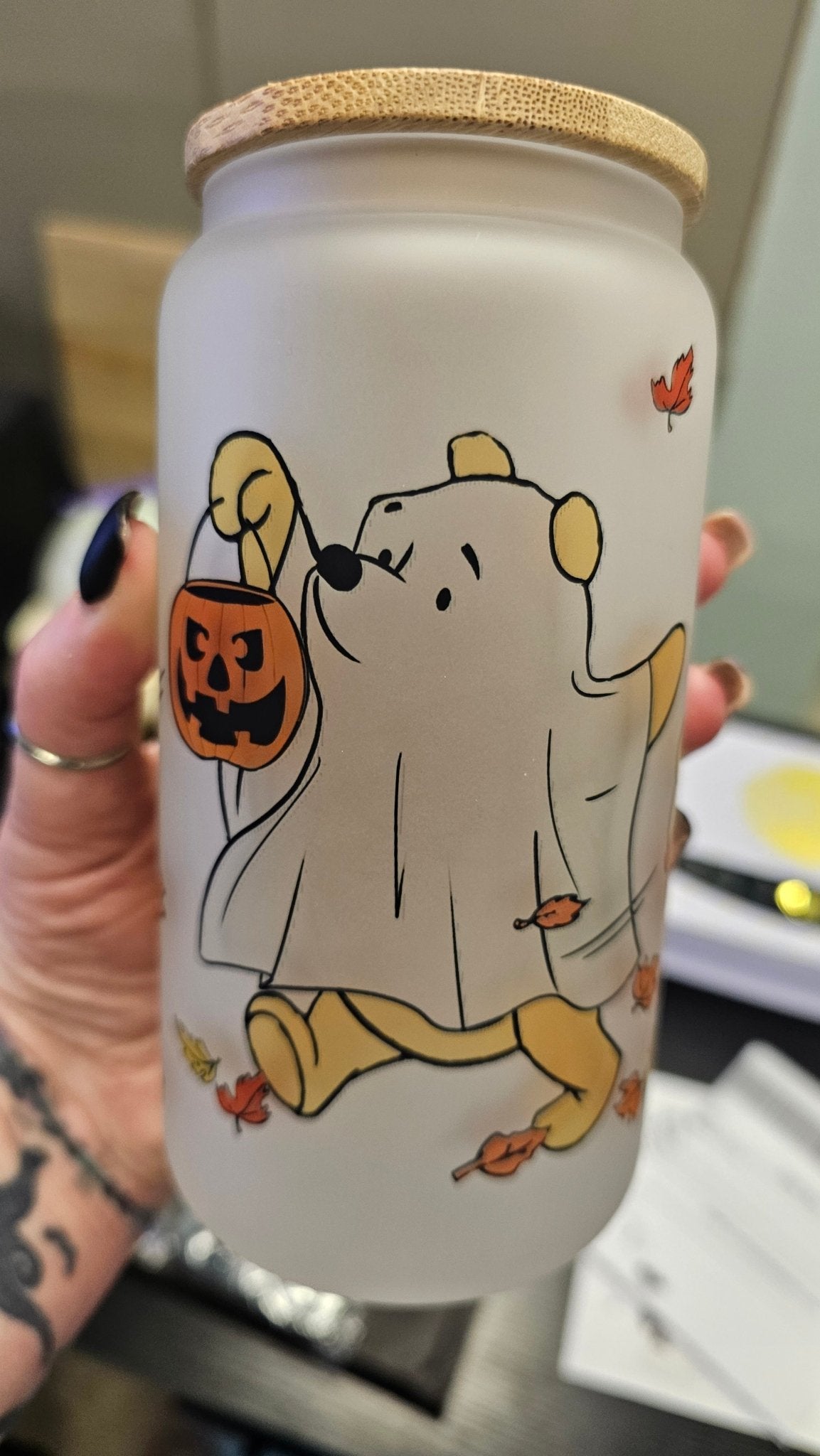 Halloween Pooh 16oz Libbey Frosted Glass