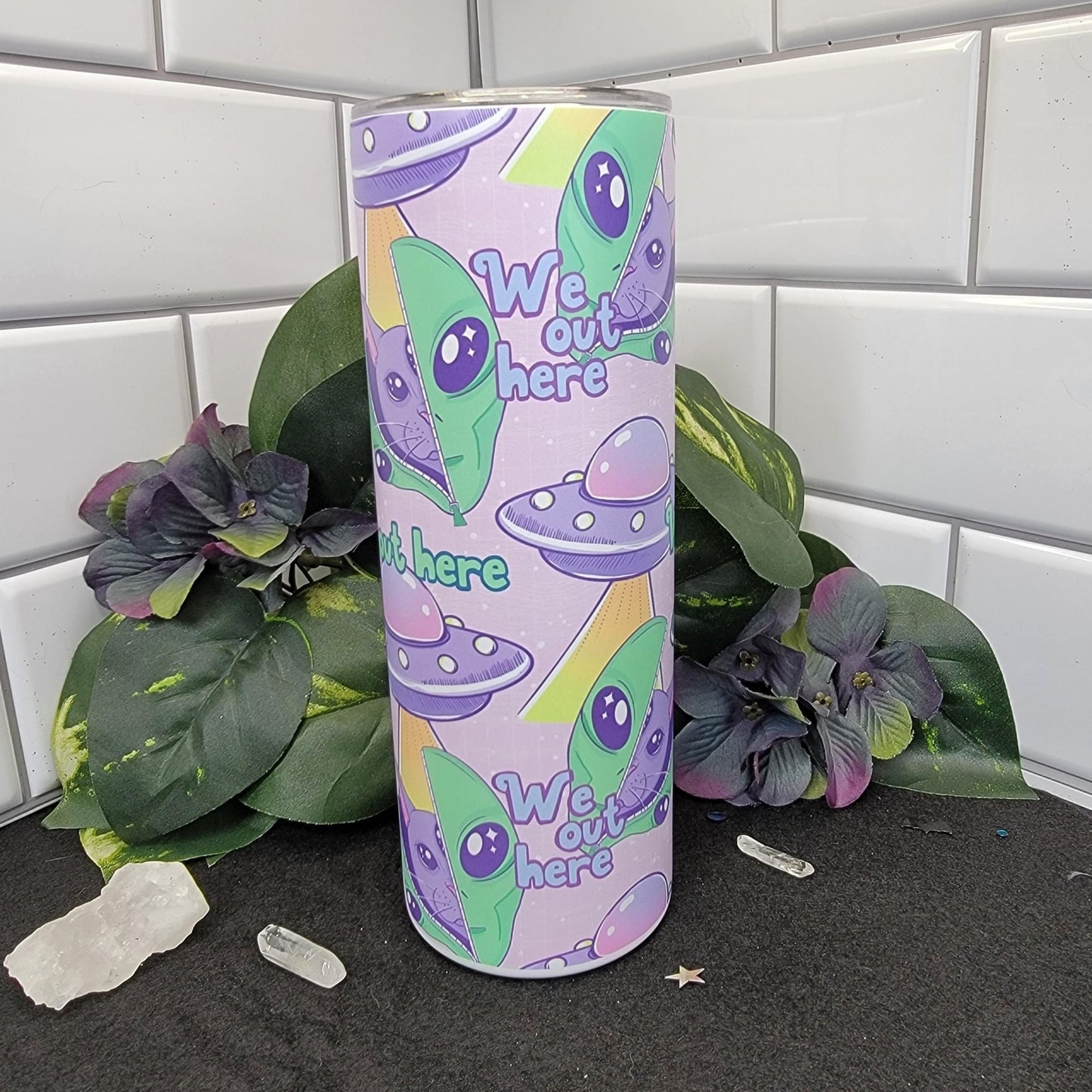 Alien and Cat 20oz Tumbler mockup - Gothic alien and cat design