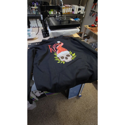 Festive AF Pullover Hoodie mockup - Skull with Santa hat design
