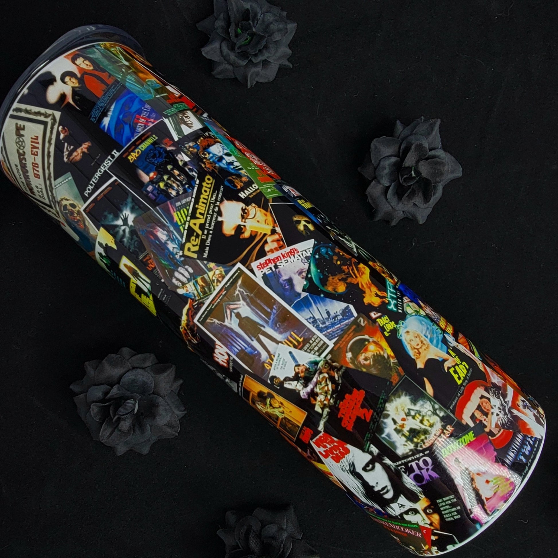 Horror Posters 20oz Tumbler mockup - Classic horror movie posters collage