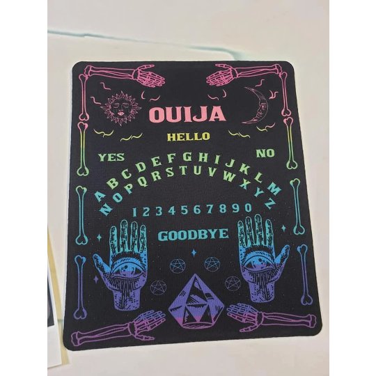 Rainbow Ouija Mousepad - Detail of hand-pressed sublimation print