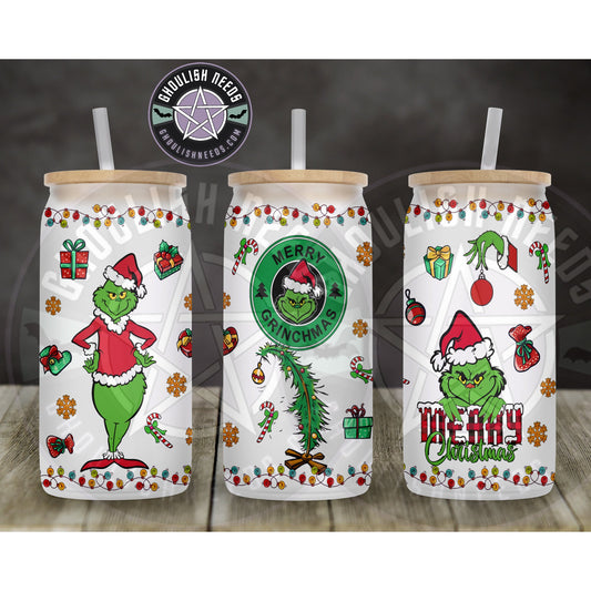 Merry Grinchmas 16oz Libbey Frosted Glass