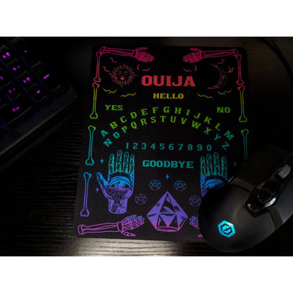 Rainbow Ouija Mousepad - Vibrant rainbow planchette design with soft rubber bas