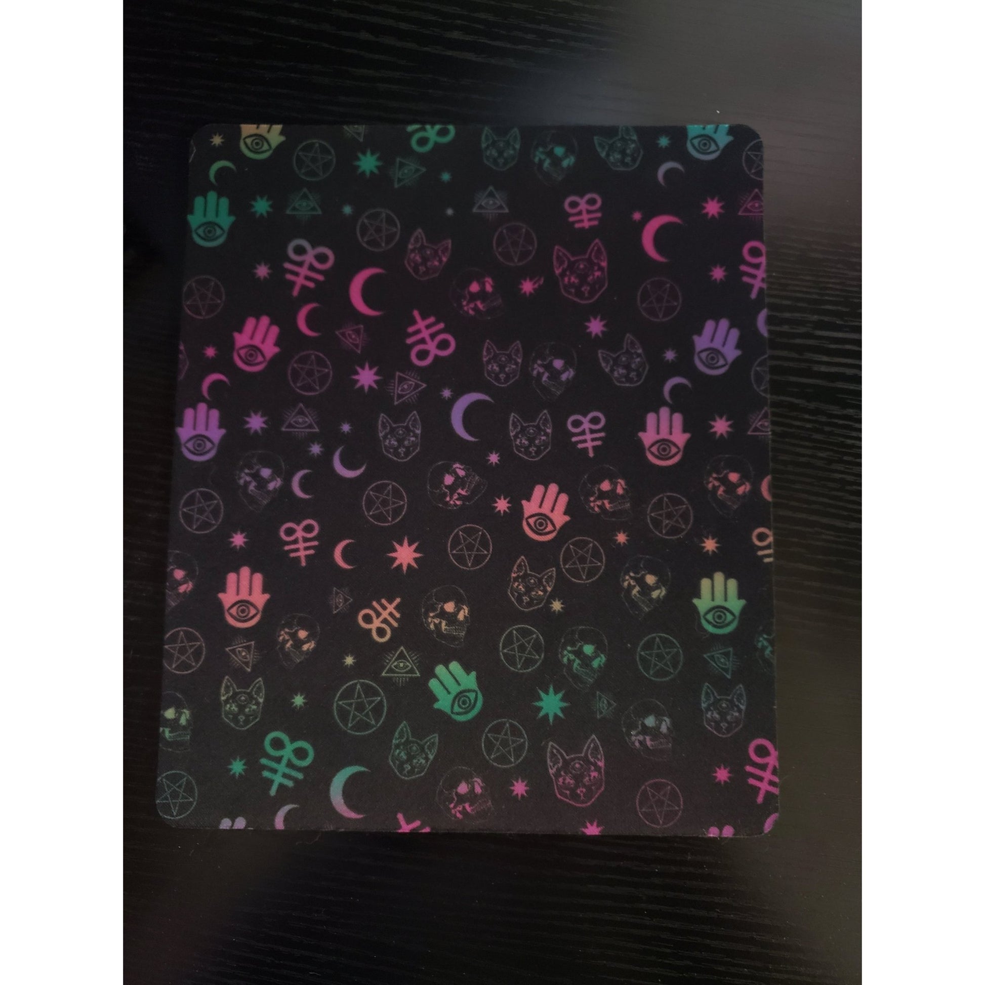 Rainbow Witchy Mousepad mockup - Vibrant pagan design on desk