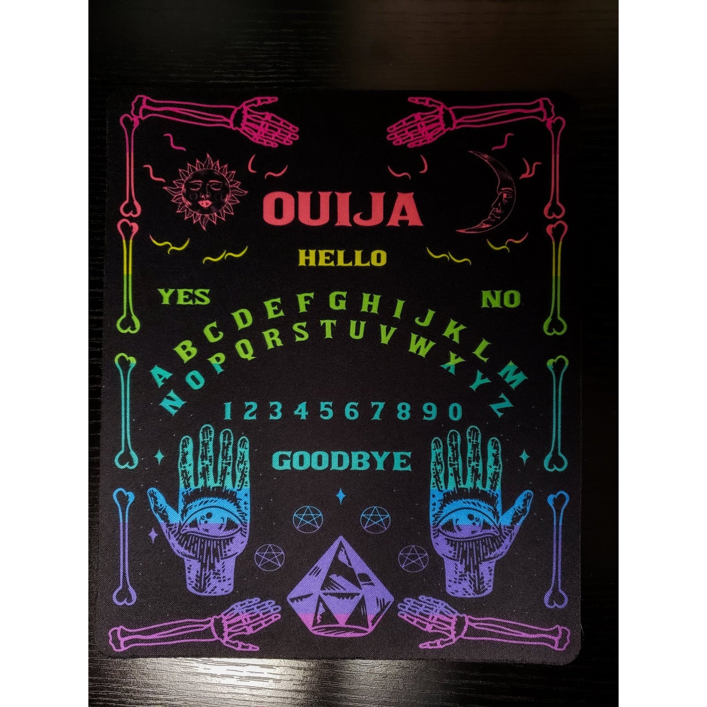 Rainbow Ouija Mousepad - Close-up of rainbow colors and ouija board details