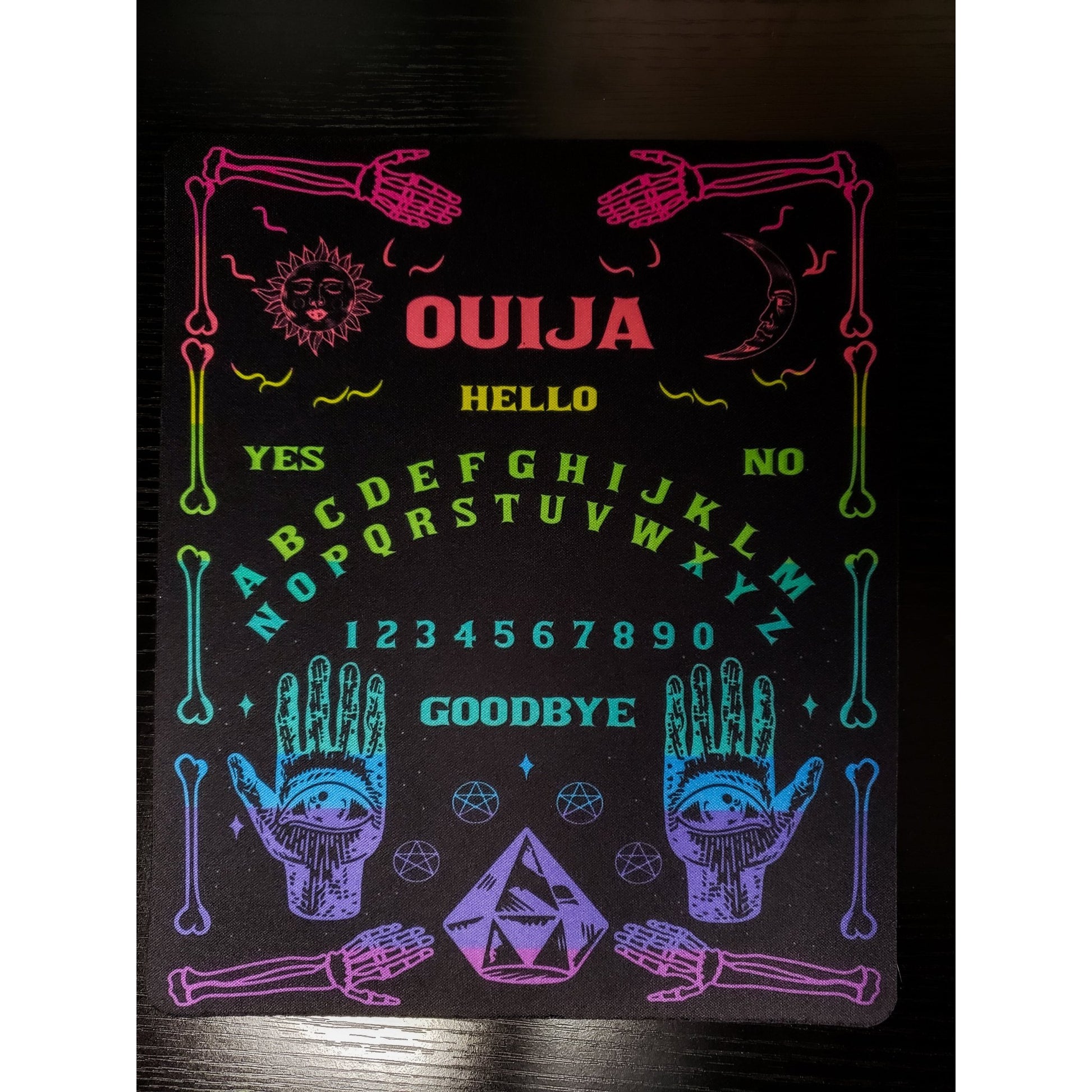 Rainbow Ouija Mousepad - Close-up of rainbow colors and ouija board details