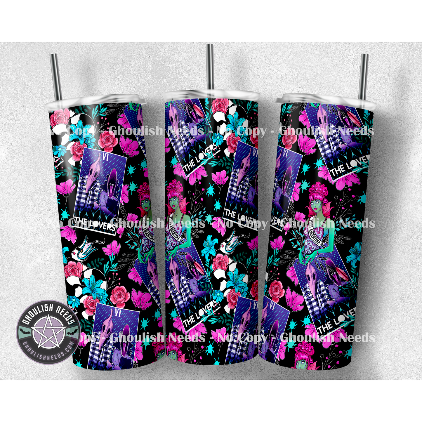 he Lovers Horror 20oz Tumbler mockup - Beetlejuice inspired design