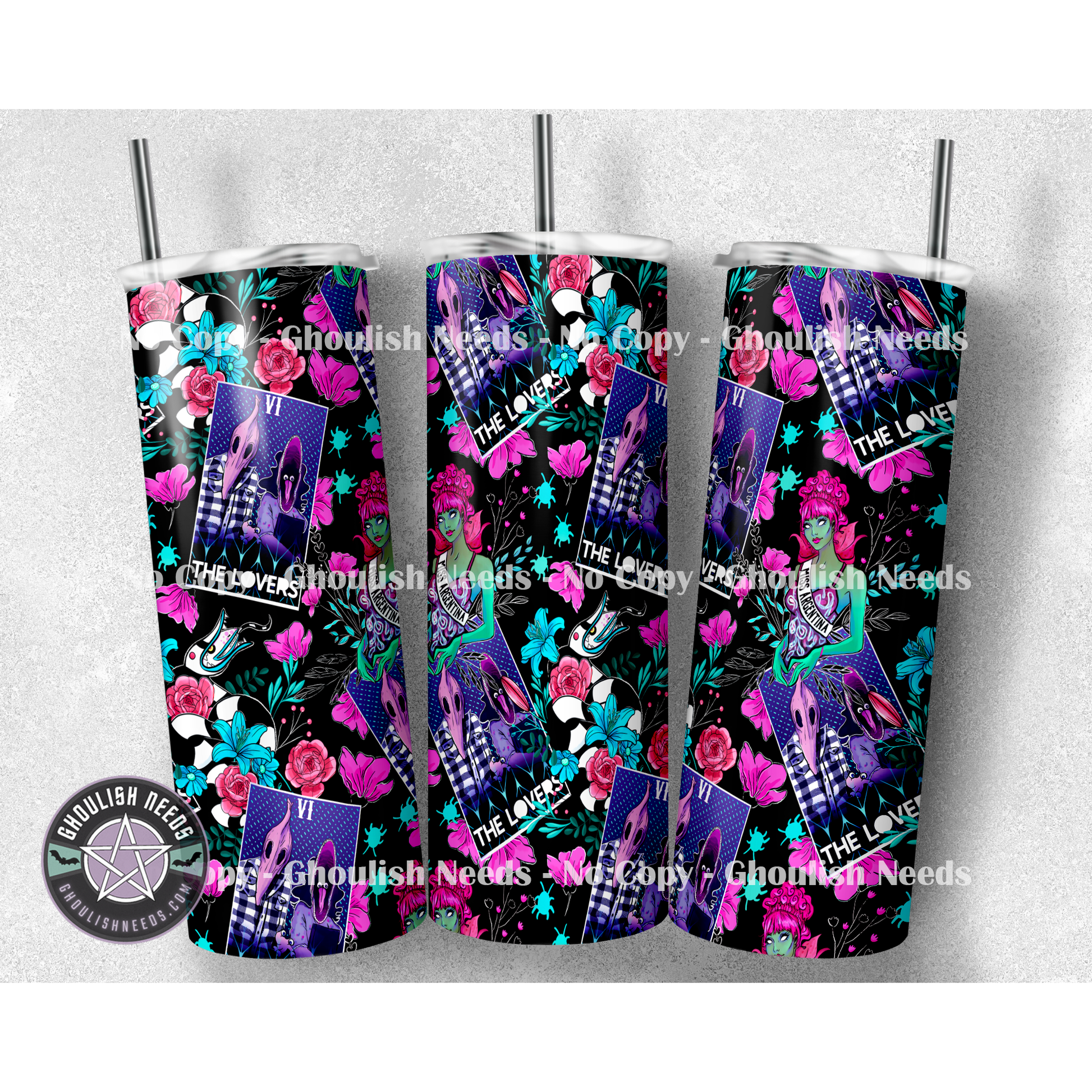 he Lovers Horror 20oz Tumbler mockup - Beetlejuice inspired design